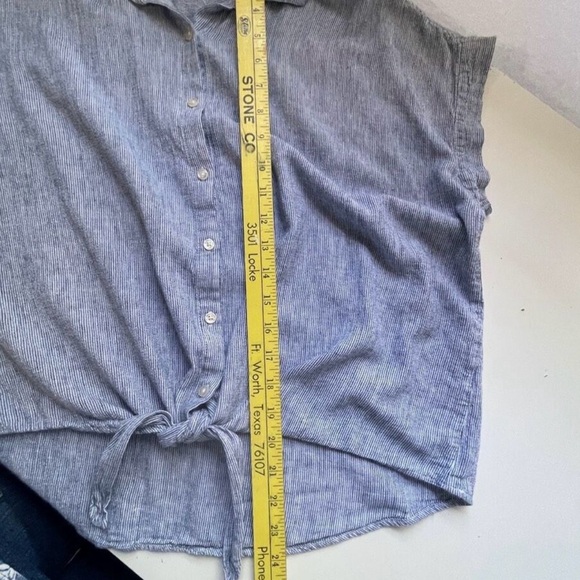 Weatherproof Vintage Striped Washable Linen Tie Front Shirt Blue & White Large - Picture 7 of 11